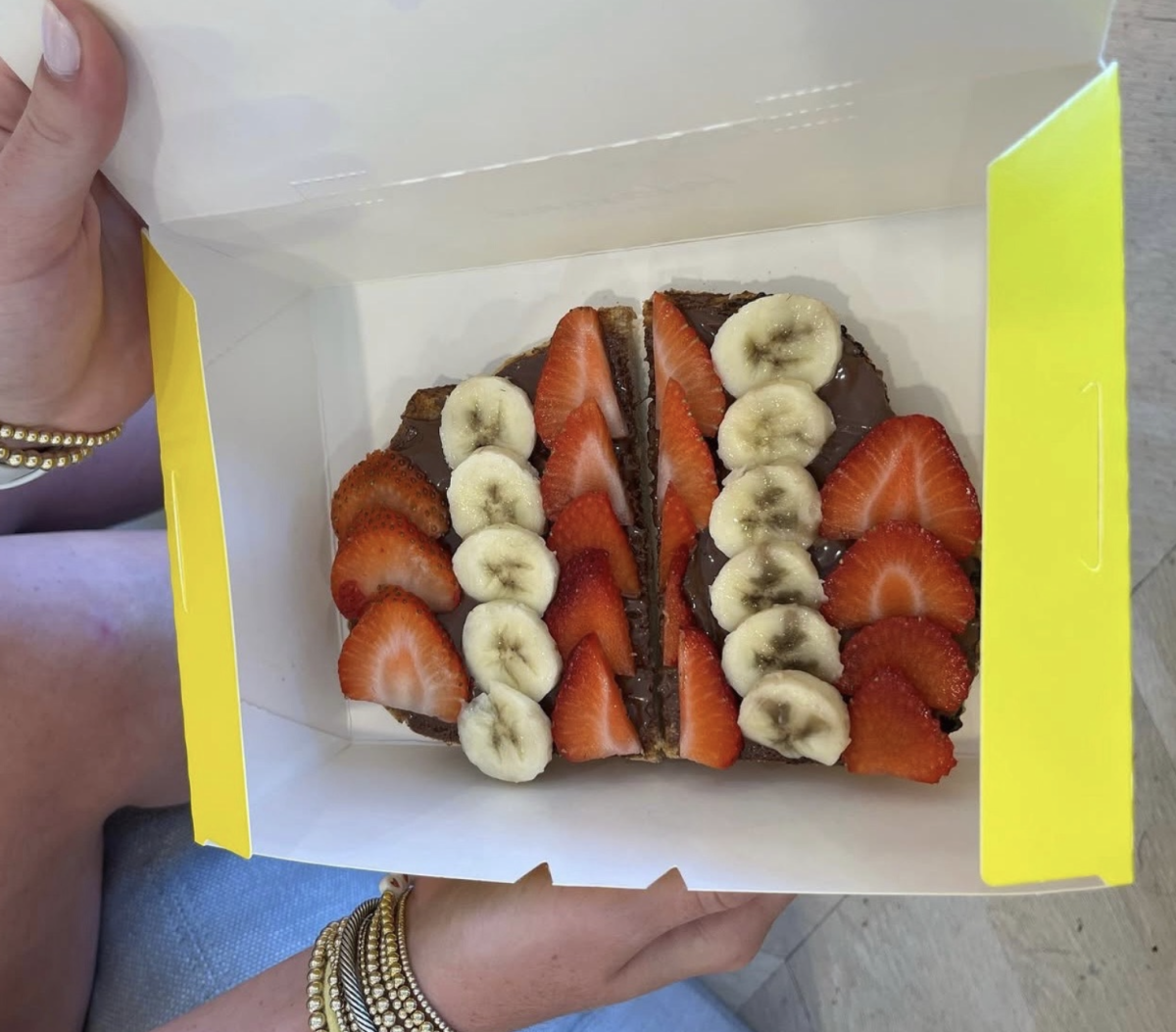 The delicious Hazelnut Toast with bananas and strawberries. 